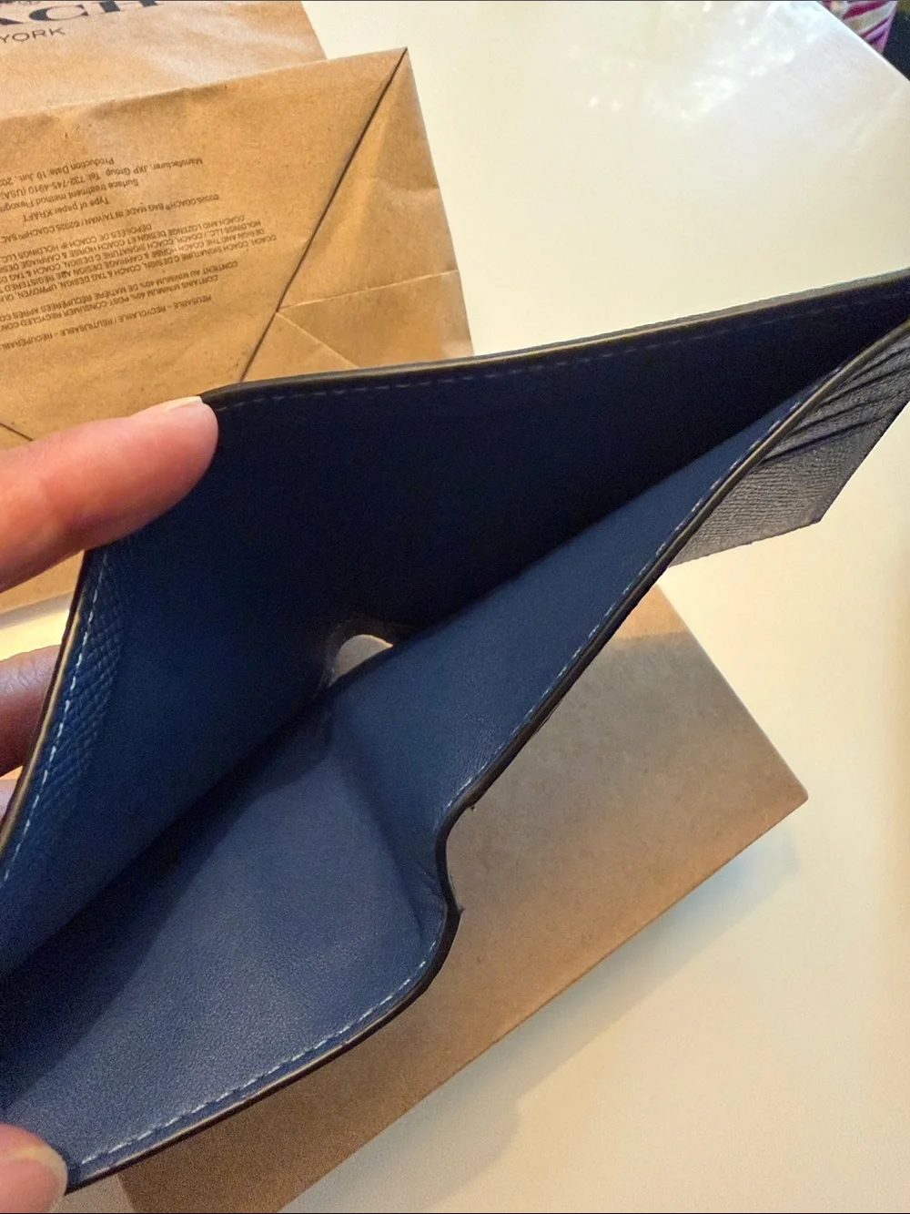 Coach Leather Bifold Wallet in Navy Blue
